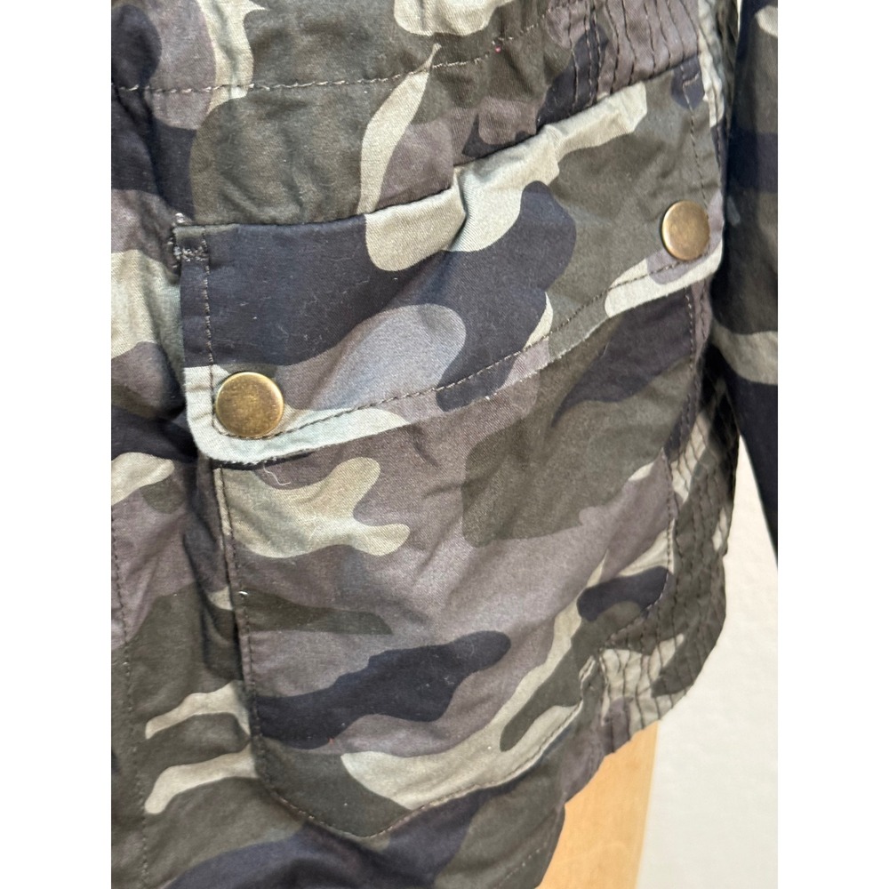 Love Tree Womens Camo Print Utility Field Jacket Green Zip Front Pockets L - Picture 3 of 14